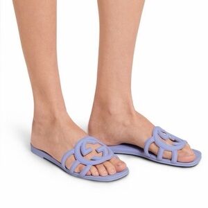 New Gucci Women's Palma Slide purple Sandals size 37.5